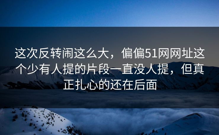这次反转闹这么大，偏偏51网网址这个少有人提的片段一直没人提，但真正扎心的还在后面